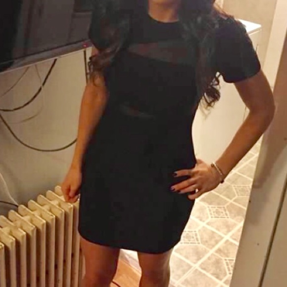 Black mini dress with sheer
